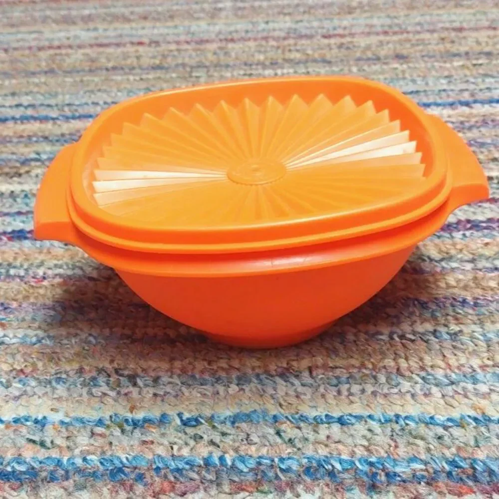 Vintage Tupperware Servalier Bowl 840-7 Harvest Orange Sunburst Lid Retro